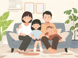 Happy family sitting on the sofa in the living room vector illustration