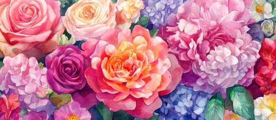 A Colorful Watercolor Composition of Vibrant Flowers Celebrating Nature's Beauty