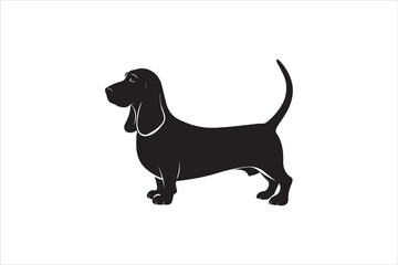 Basset hound dog silhouette vector isolated. Basset hound dog set. Basset hound vesctor illustration.