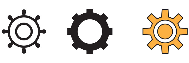 Gear set. Black gear wheel icons on white background