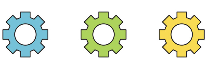 Gear set. Black gear wheel icons on white background