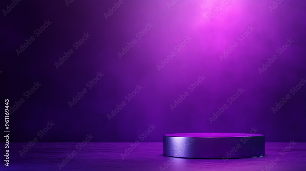 Poster purple studio background with a round platform for product display.