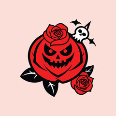 Halloween eyes with red rose silhouette illustration isolated on white background 