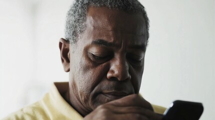 Fototapeta premium Portrait of Mature African American Man Check Blood Sugar Level Focused Health Lifestyle