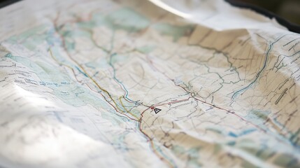 Route from Point A to Point B marked on a paper map, illustrating a clear and detailed path between the two locations. The map shows key landmarks, directions, and the route's progression, 