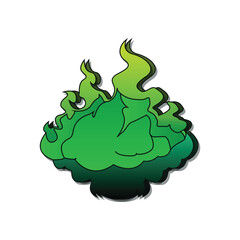 toxic green comic fire with smoke effect cartoon vector isolated on white background