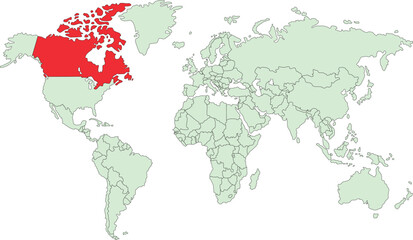 Obraz premium Canada mentioned in world map
