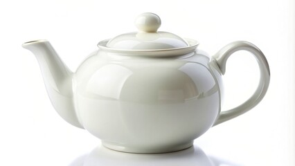ceramic, isolated, stylish, kitchenware, brewing, morning, beverage, porcelain, refreshing, tableware, white background, cookware, object, White teapot isolated on white background