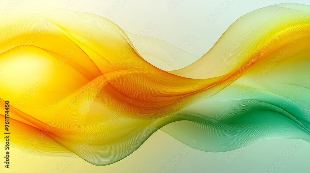 Poster abstract transparent yellow green waves design with smooth curves on modern background, fluid gradie