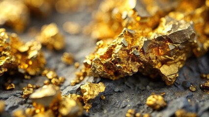 Abstract golden gray ore mineral texture background with depth of field, metallic texture, geology, gold, mineral, background, close-up, rock, minerals, mineralogy, surface, ore, texture