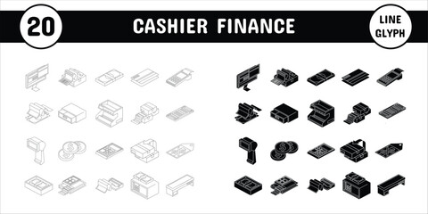 Cashier Finance Line Glyph Vector Illustration Icon Sticker Set Design Materials