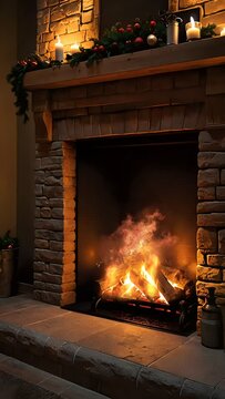 Kamin im warmen Raum 9x16. Video f&uuml;r Design.