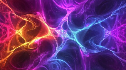 Fototapeta premium Abstract neon light digital art in pink, blue, and yellow.