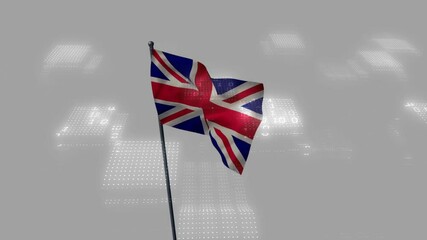 Union Jack flag waving over digital data processing animation - Powered by Adobe