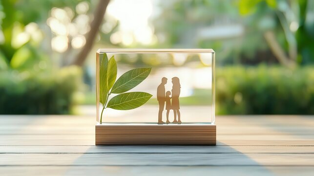 Custom photo crystal with laser-engraved picture, sentimental gift, 3D illustration