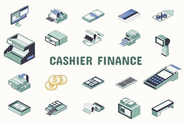 Cashier Finance Lineal Color Vector Illustration Icon Sticker Set Design Materials