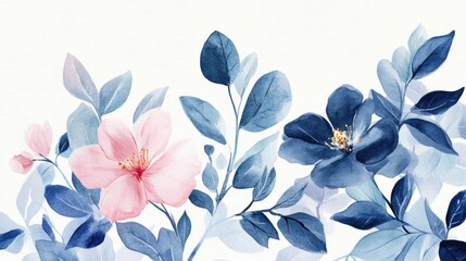 Stunning Watercolor Floral Design Featuring Pink and Blue Flowers for Elegant Home Decor