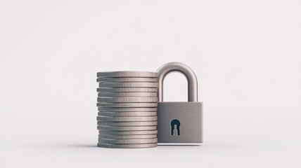 A padlock resting on stacked coins representing security, finance, and investment concepts in a minimalist design.
