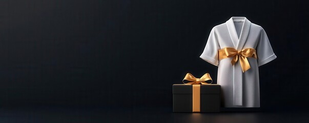 Monogrammed silk robe in luxury gift box, personalized fashion, 3D illustration
