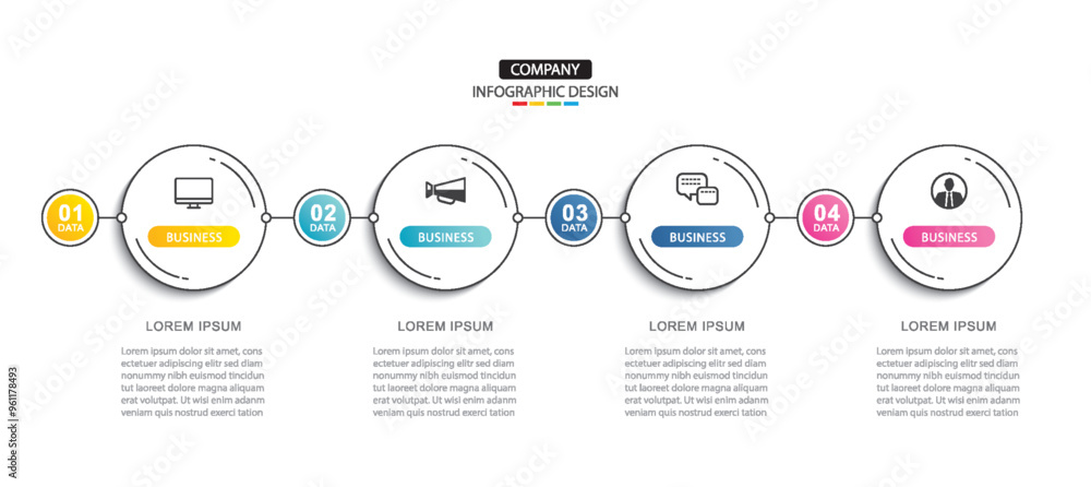 Poster infographics circle timeline with 4 number data template. illustration business abstract background.
