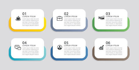 6 data infographics tab paper index template. Illustration business abstract background.