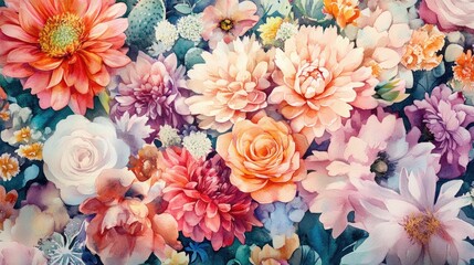 A Captivating Display of Colorful Flowers in Watercolor Art