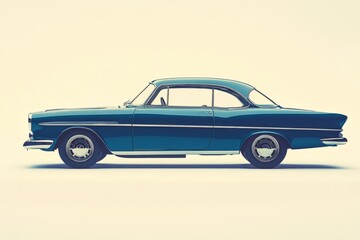 Obraz premium A classic vintage car in teal shade showing its elegant lines and curves. This image captures the beauty of retro automobiles. Classic style and nostalgia. Generative AI