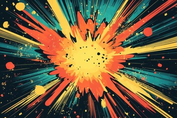 A vibrant explosion of colors with dynamic lines and splatters, evoking energy and movement.