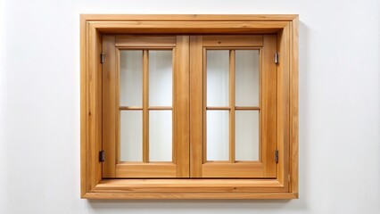 Obraz premium A medium shot of a wooden window closed on a white background, simplicity, frame, design, architecture, interior, rustic, view, vintage, daylight, home, isolation, tranquility., shadow