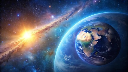 Obraz premium Space galaxy background with planet Earth illuminated by the Sun and the Milky Way