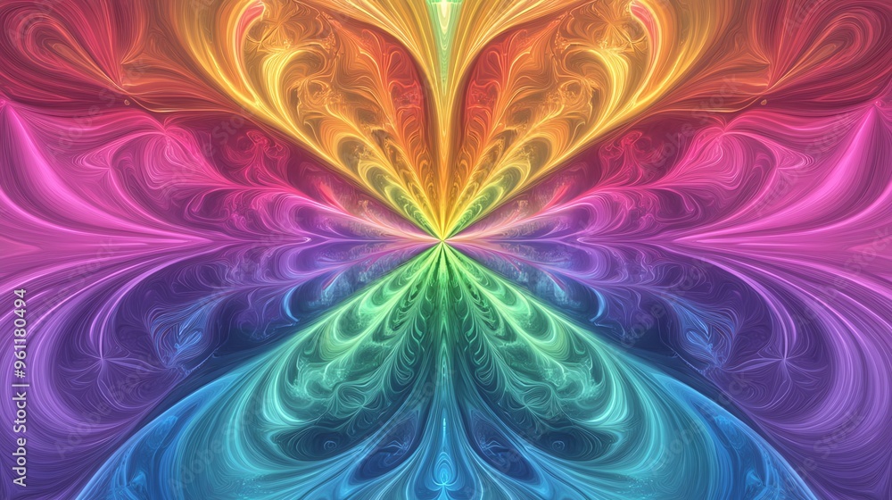 Poster colorful abstract fractal art with flowing lines and a butterfly shape.