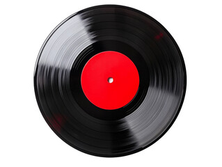 Obraz premium Vintage vinyl record with red label spinning on black background