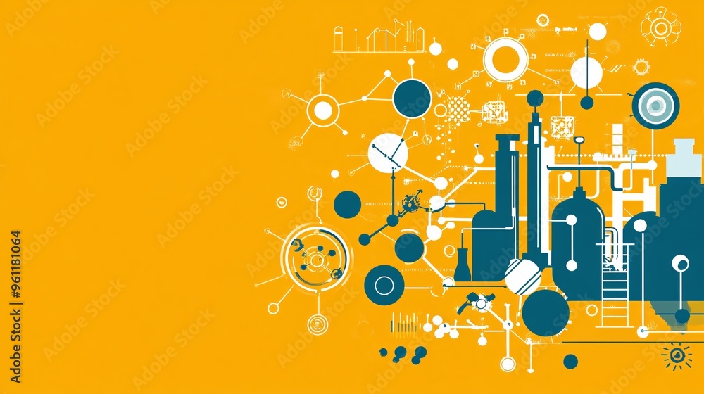 Leinwandbilder Chemical reactor with chemical formulas and molecular structures in flat design Vector look Digital art Large space for text in center Stock Photo with copy space