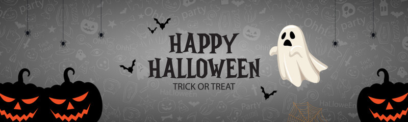 Happy halloween vector illustration set with halloween social media post black and white halloween post with dark background