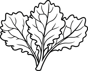 Mustard Greens line art vector illustration on white and black 