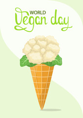 Ice cream in a cauliflower cone. World Vegan Day.