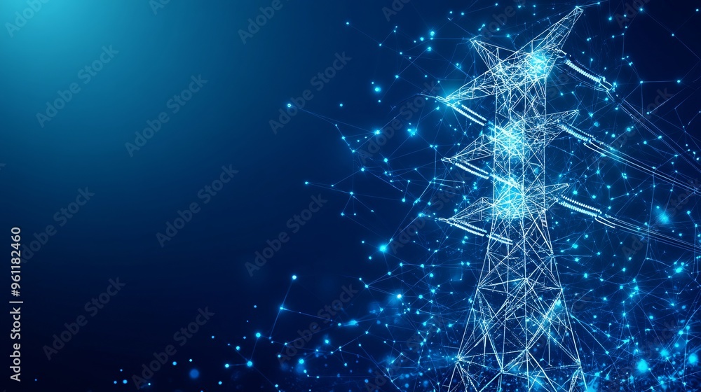 Aufkleber Electrical engineering smart grid system with power lines and energy waves in flat design Vector look Digital art Large space for text in center Stock Photo with copy space
