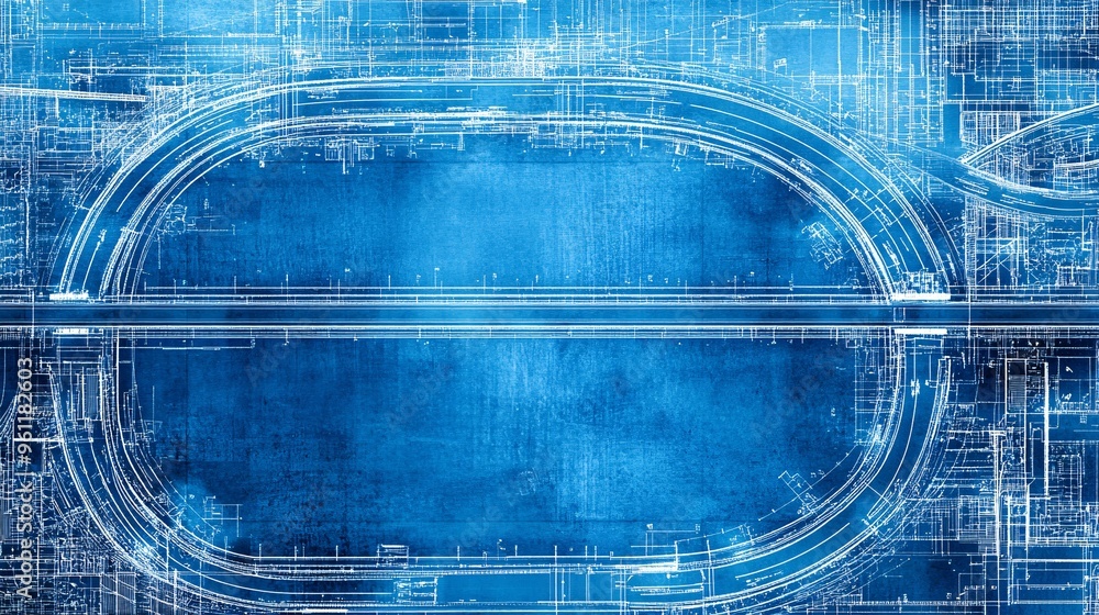 Poster civil engineering blueprint of modern city infrastructure with highways and buildings in flat design
