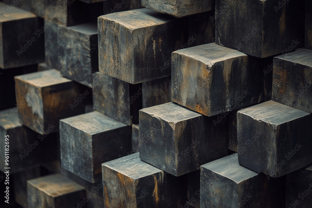 Aufkleber the image is a close up of a stack of wooden blocks. the blocks are arranged in a way that creates a