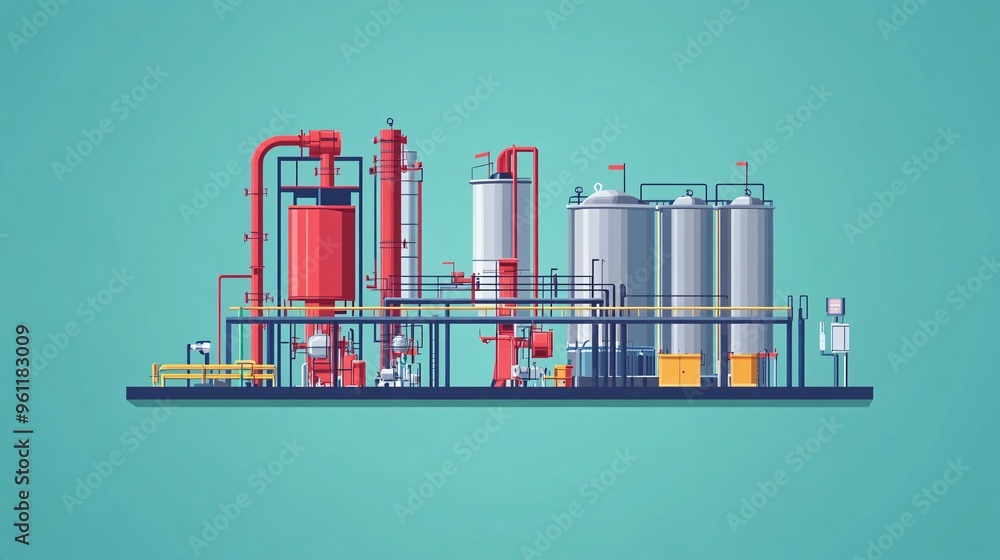 Aufkleber petroleum engineering oil extraction pumps and gas storage tanks in flat design vector look digital 