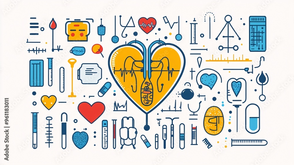 Poster Biomedical engineering prosthetic design and artificial organ systems in flat design Vector look Digital art Large space for text in center Stock Photo with copy space