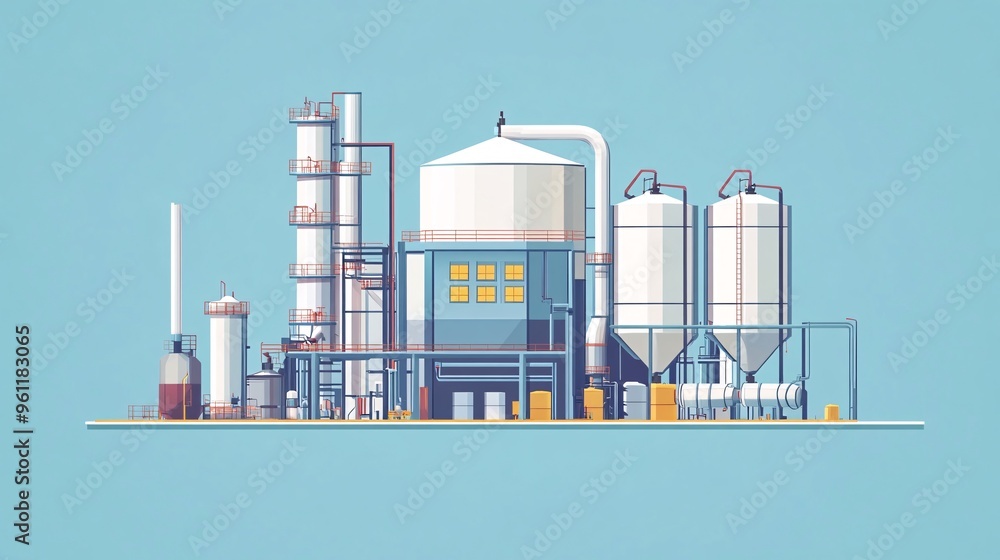 Aufkleber petroleum engineering oil extraction pumps and gas storage tanks in flat design vector look digital 