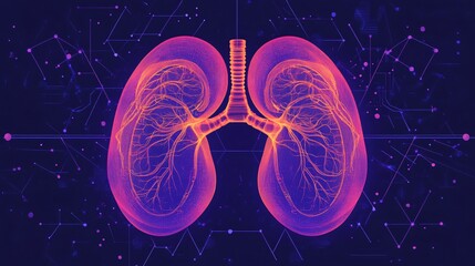 Biomedical engineering prosthetic design and artificial organ systems in flat design Vector look Digital art Large space for text in center Stock Photo with copy space