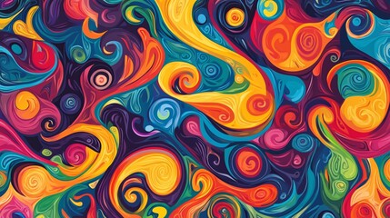 Abstract colorful swirling pattern with bright colors.
