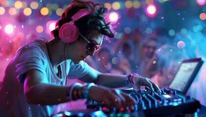 DJ Mixing Music at Night Club