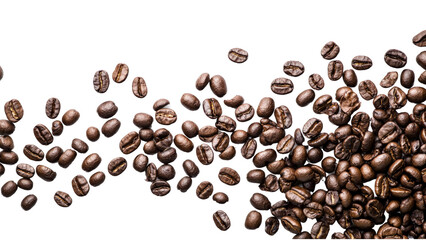 Naklejka premium Coffee beans scattered on white background, high detail Transparent PNG file