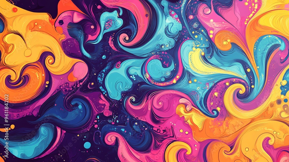 Poster abstract colorful swirls and lines in a vibrant and artistic design.