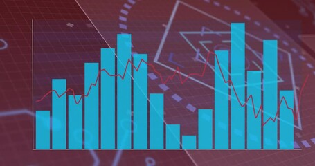 Bar and line graphs over digital animation of financial data and charts