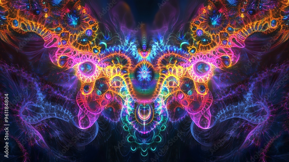 Poster abstract fractal art with vibrant colors and intricate patterns.