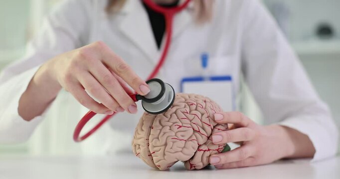 Doctor uses stethoscope to check brain in and brain diseases